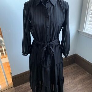 Nanette Lenore long black dress, long sleeve, sheer arms